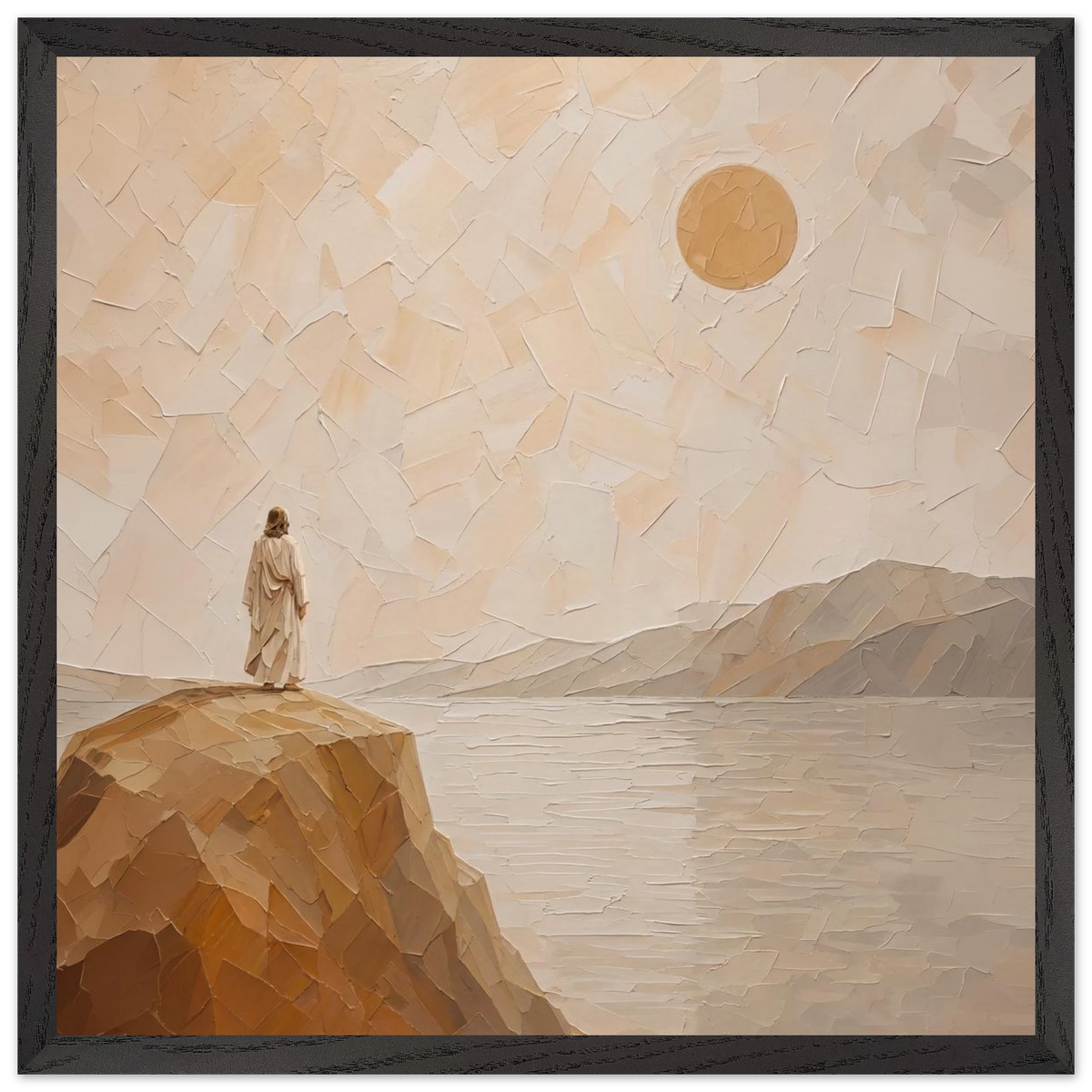 Salt Shore: jesus, cliff and sea. Framed fine art print by The Light Stays.