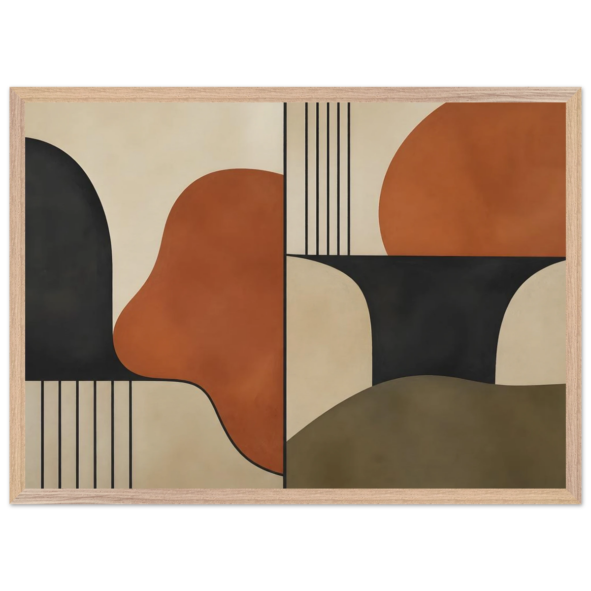 Compass and Clay: geometric abstract, clay and curves. Museum-quality framed fine art print.