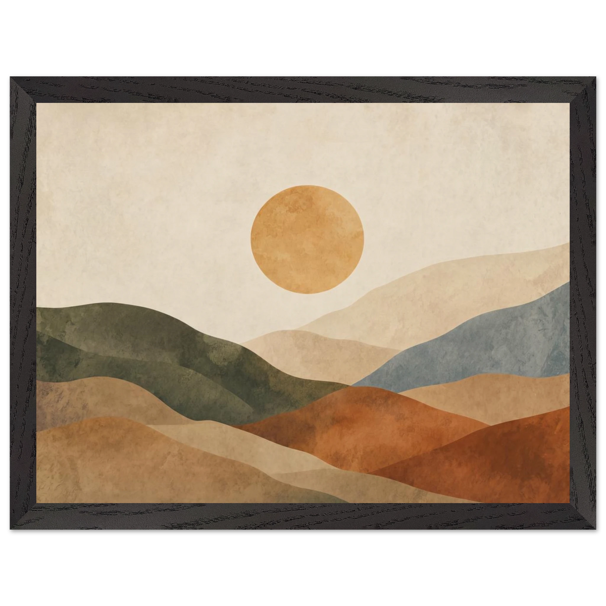 Kindled Earth: sun, hills and ochre palette. Framed fine art print by The Light Stays.