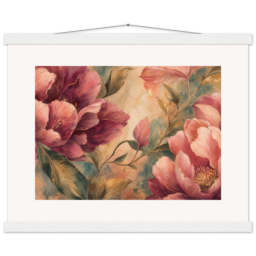 Crimson Peonies: flowers and botanical. Fine art poster by The Light Stays.