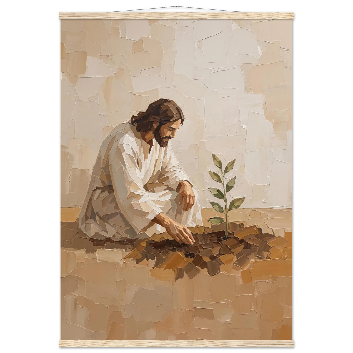 First Seeds: jesus, faith and botanical. Fine art poster with wooden hanger by The Light Stays.