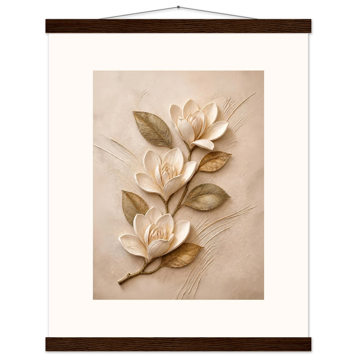 Magnolia Ascent, flowers and botanical. Archival fine art poster shown framed.