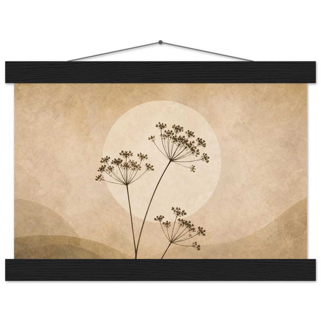 Pôster Wild Stems com suporte de madeira, hastes botânicas suaves em composição circular