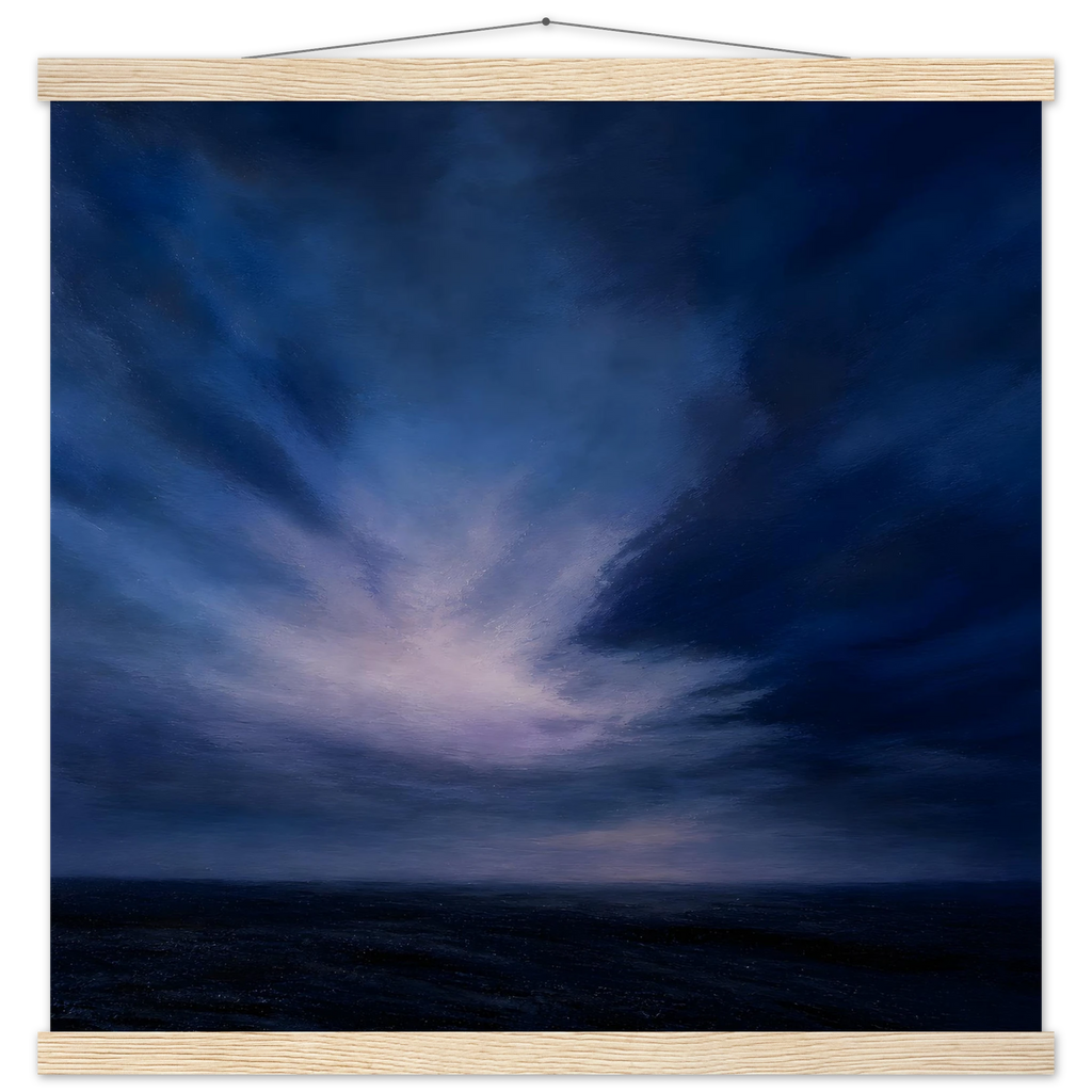 Blue Hour Field: night, horizon and deep blue. Fine art poster, alternate frame and size.