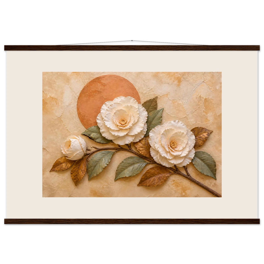 Camellia Eclipse: flowers and botanical. Museum-quality fine art poster.
