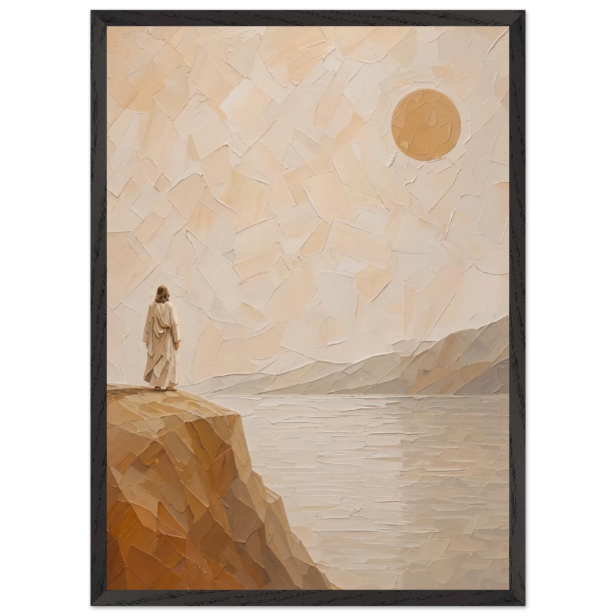 Salt Shore: jesus, cliff and sea. Framed fine art print by The Light Stays.