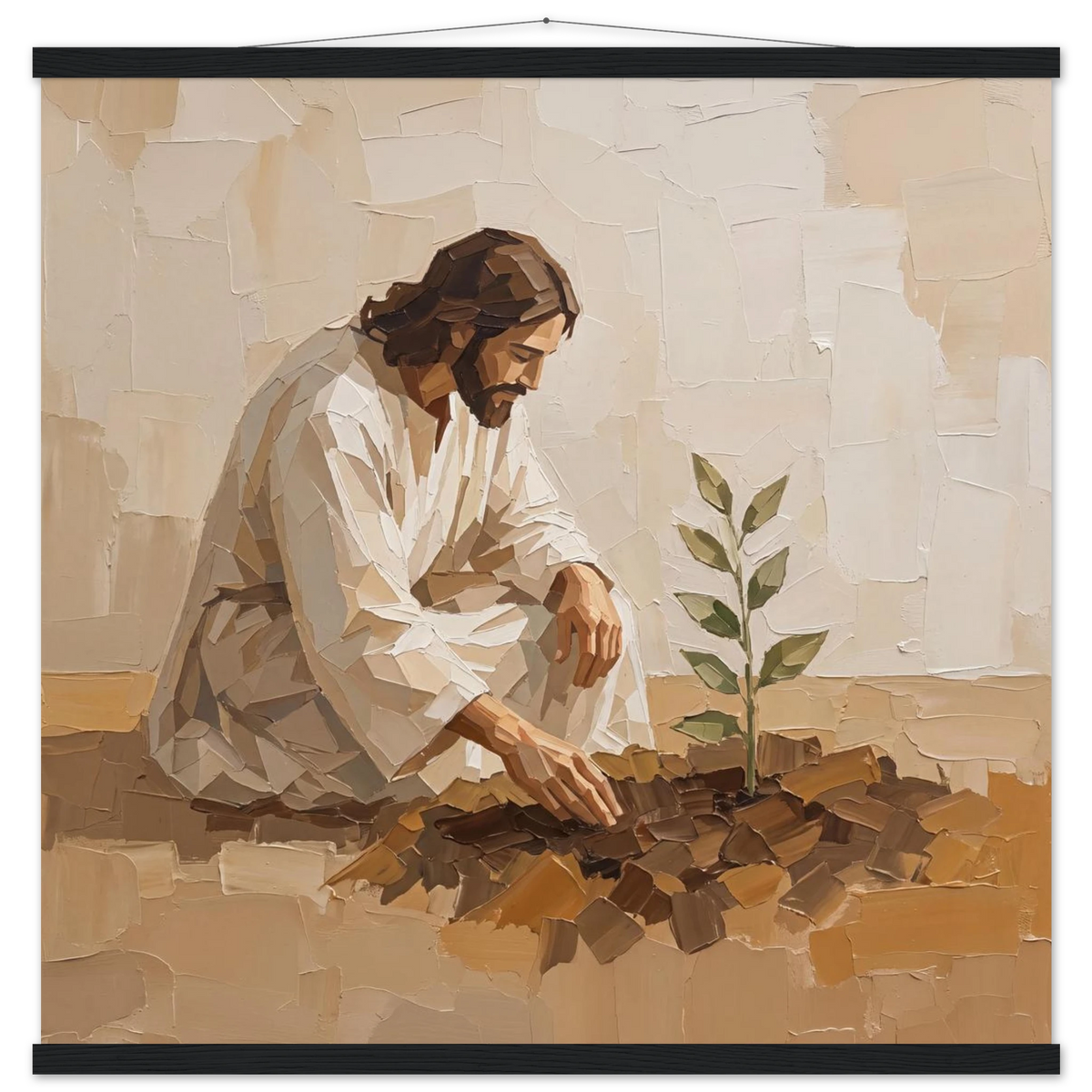 First Seeds: jesus, faith and botanical. Fine art poster with wooden hanger by The Light Stays.