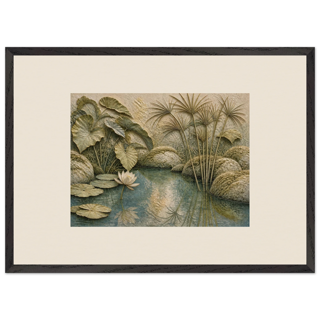 Papyrus Pond: lake, papyrus and serene greens. Framed fine art print by The Light Stays.