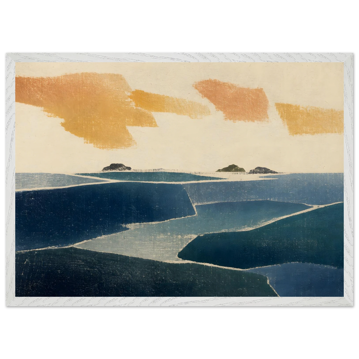 Amber and Indigo: abstract, coastline and color field. Framed fine art print by The Light Stays.