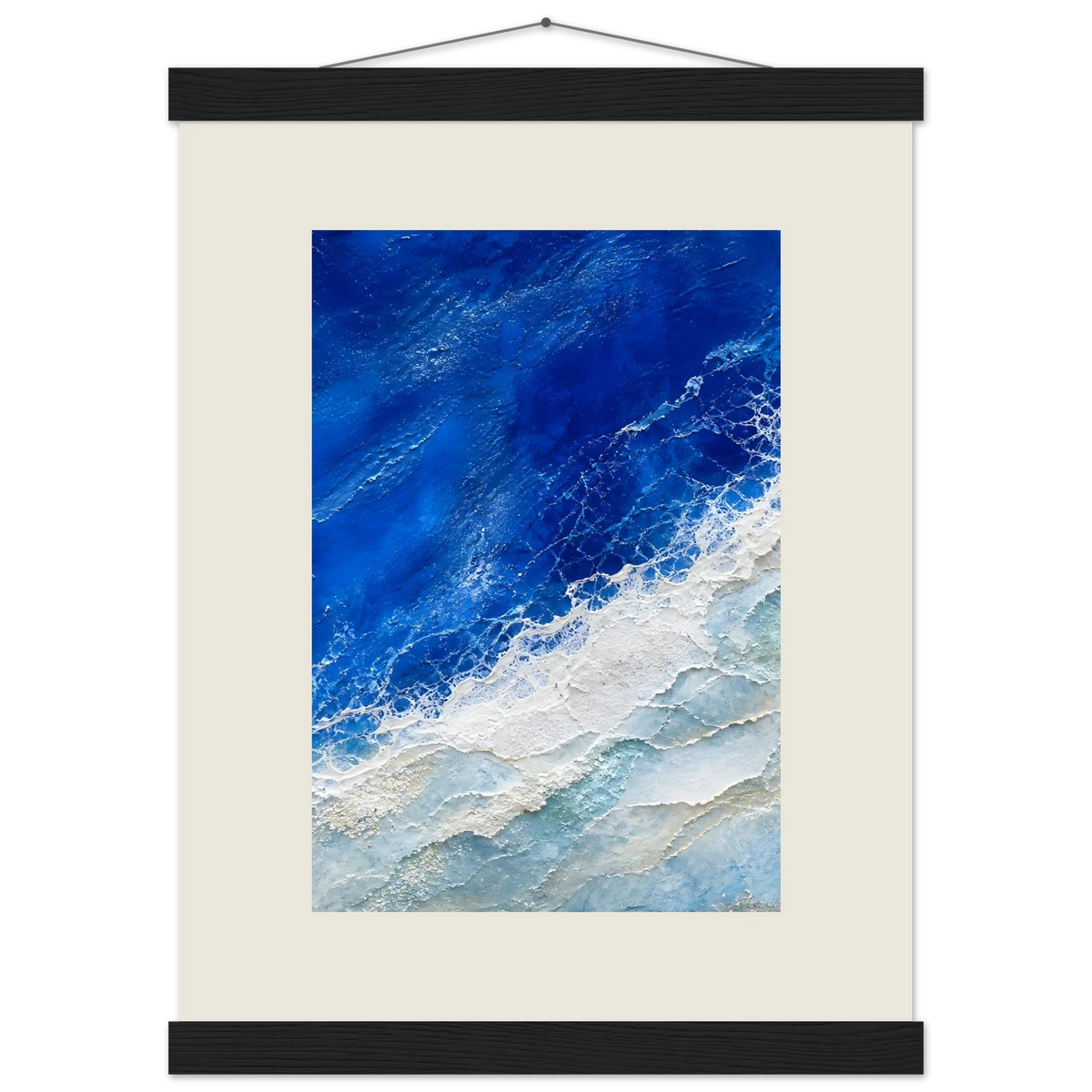 Cobalt Foam: abstract, cobalt and sea foam. Fine art poster, alternate frame and size.
