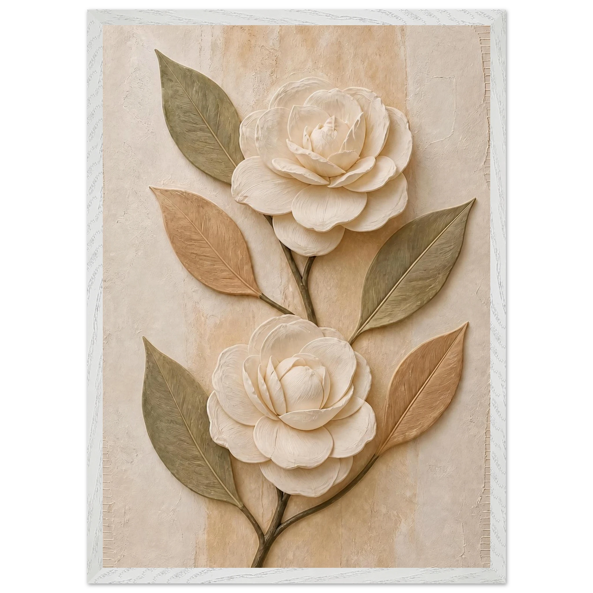 Carved Camellia: flowers and botanical. Museum-quality framed fine art print.