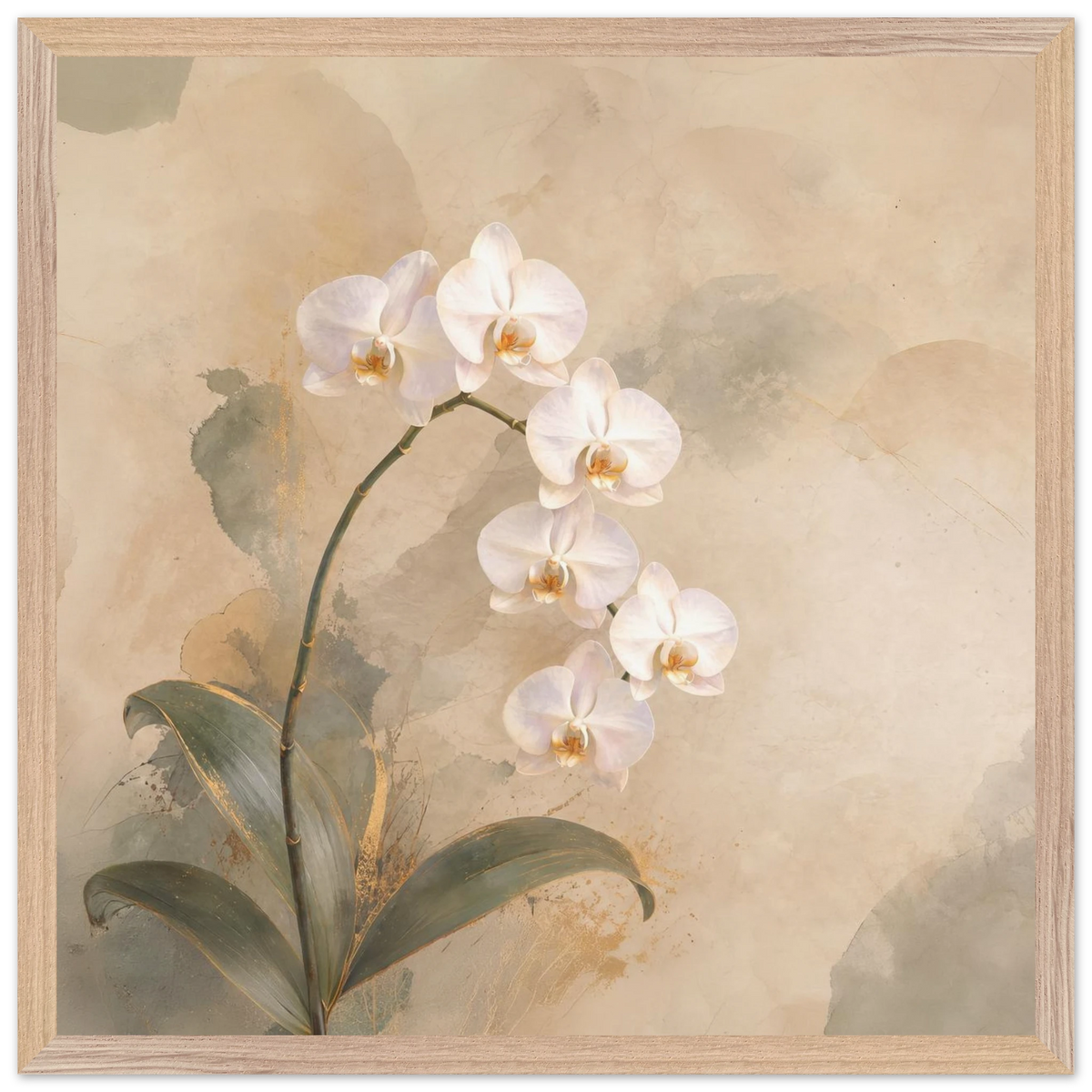 Orchid Luminance: botanical, pale gold and floral art. Framed fine art print by The Light Stays.