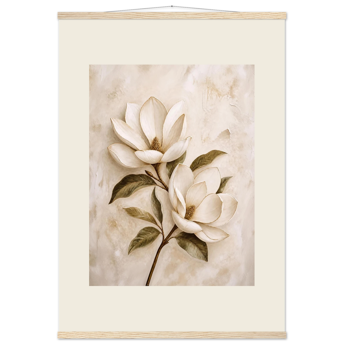 Gilded Magnolia: flowers and botanical. Fine art poster, alternate frame and size.