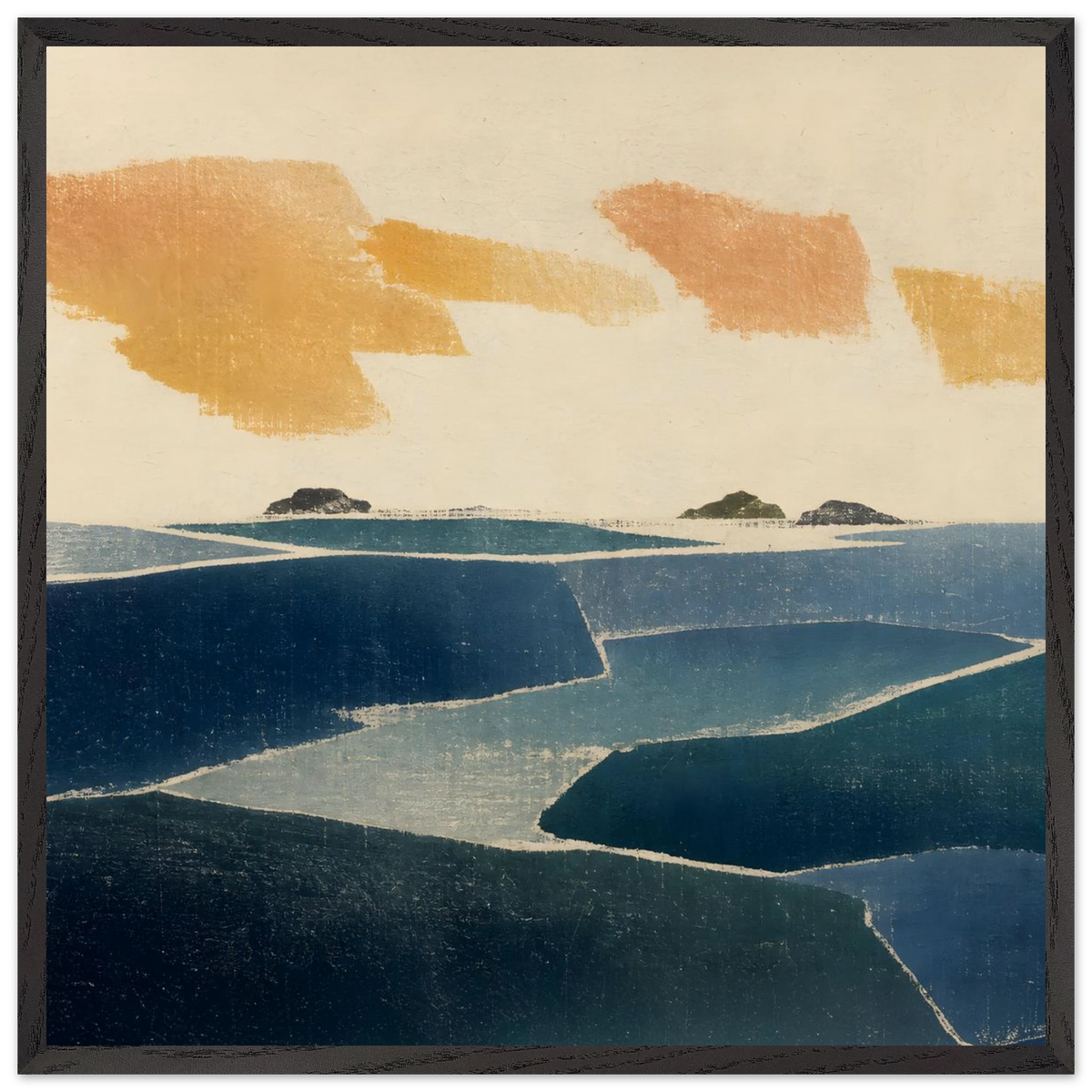 Amber and Indigo: abstract, coastline and color field. Framed fine art print by The Light Stays.