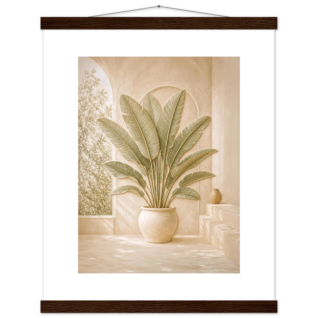 Courtyard Noon, landscape and sun. Archival fine art poster shown framed.