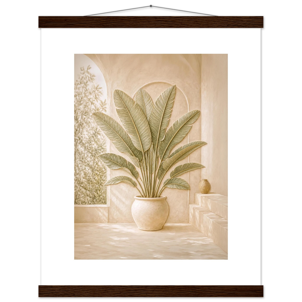 Courtyard Noon, landscape and sun. Archival fine art poster shown framed.