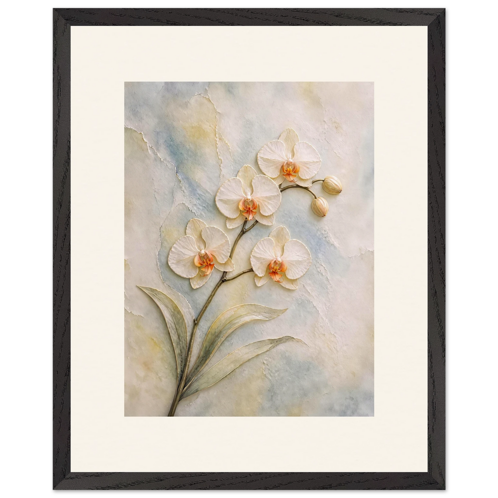Porcelain Orchid: flowers and botanical. Framed fine art print, alternate frame and size.