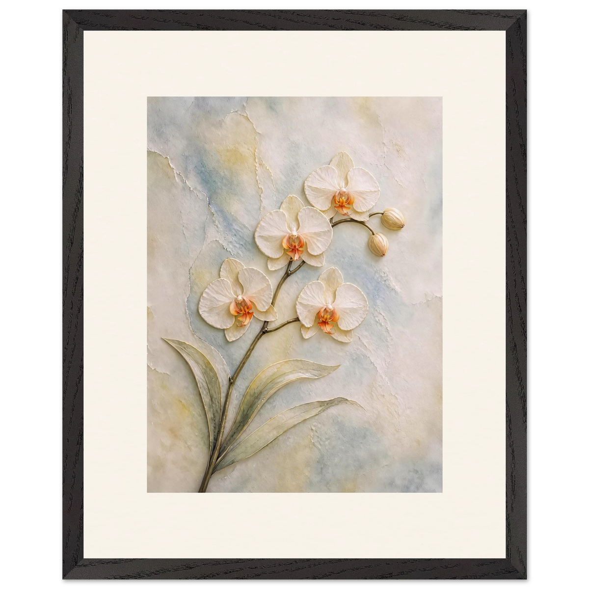 Porcelain Orchid: flowers and botanical. Framed fine art print, alternate frame and size.
