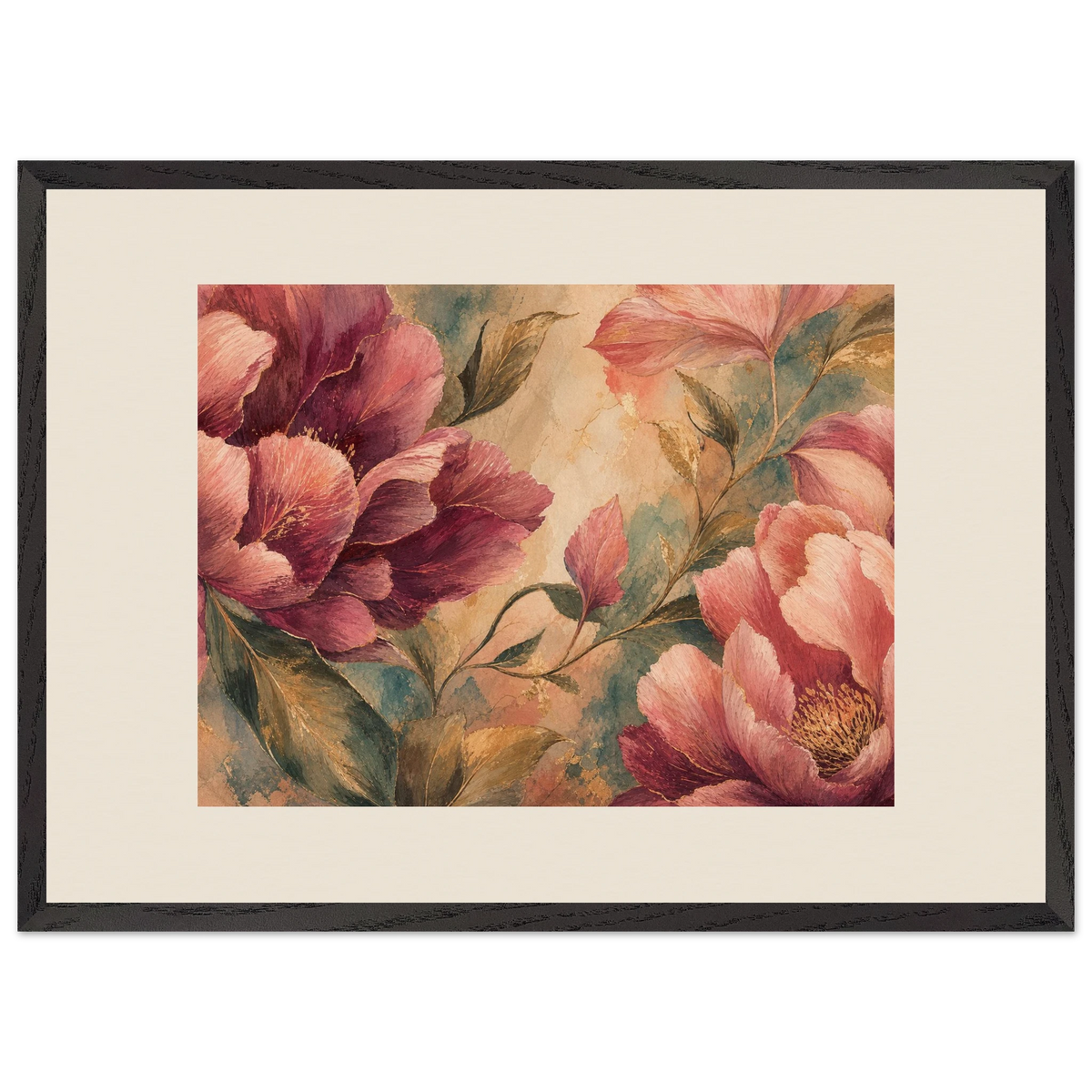 Crimson Peonies: flowers and botanical. Museum-quality framed fine art print.