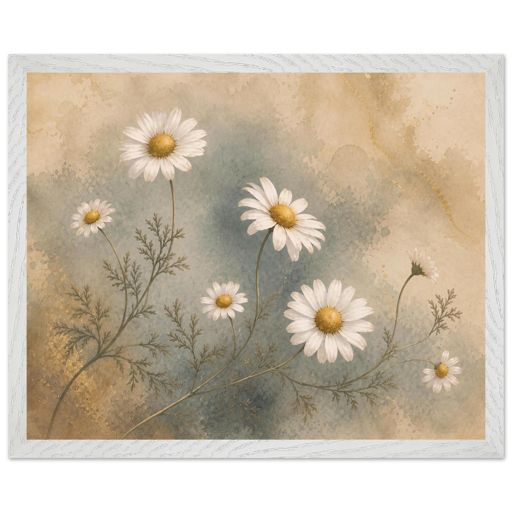 Chamomile Hours, flowers and botanical. Archival framed fine art print shown framed.
