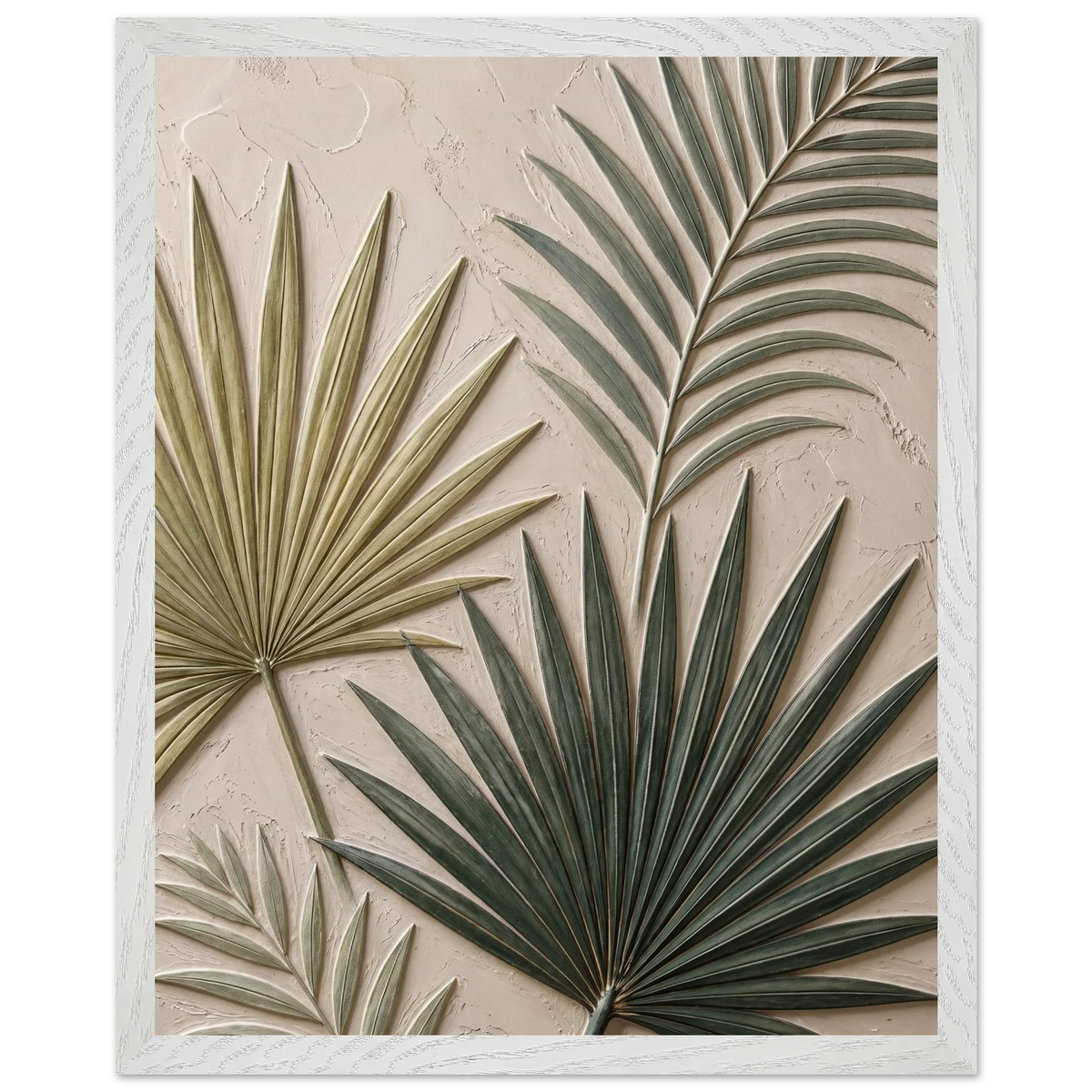 Carved Fronds, impasto, leaves and sand tones. Archival framed fine art print shown framed.