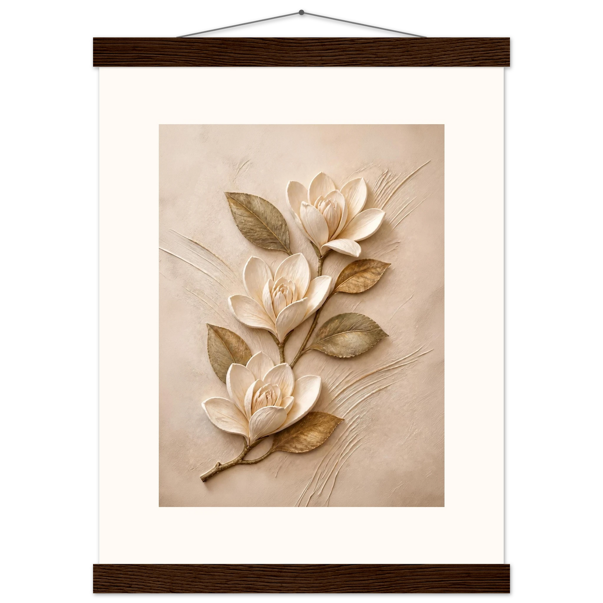Magnolia Ascent, flowers and botanical. Archival fine art poster shown framed.