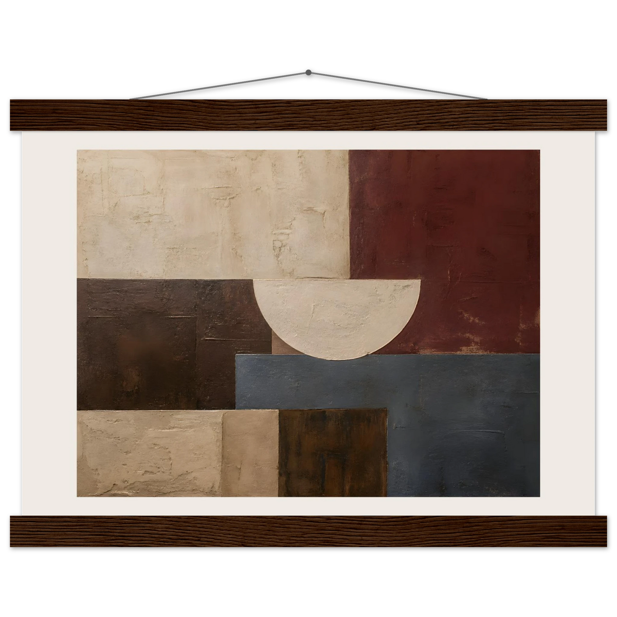 Ruby Blocks: geometric abstract, red and texture. Fine art poster with wooden hanger by The Light Stays.