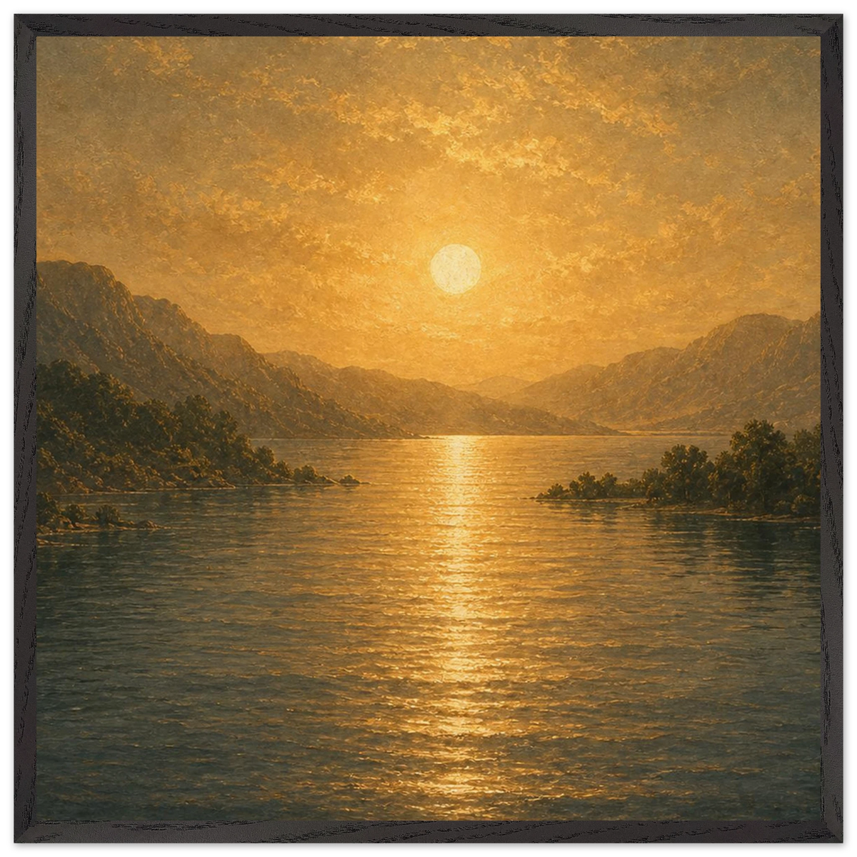 Golden Reflection: lake, sunset and mountains. Framed fine art print by The Light Stays.