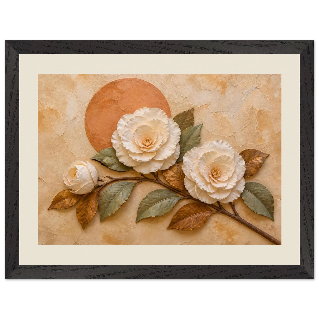 Camellia Eclipse: flowers and botanical. Framed fine art print.