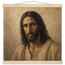 Pôster Kind Eyes com suporte de madeira, retrato sereno de Jesus em luz quente