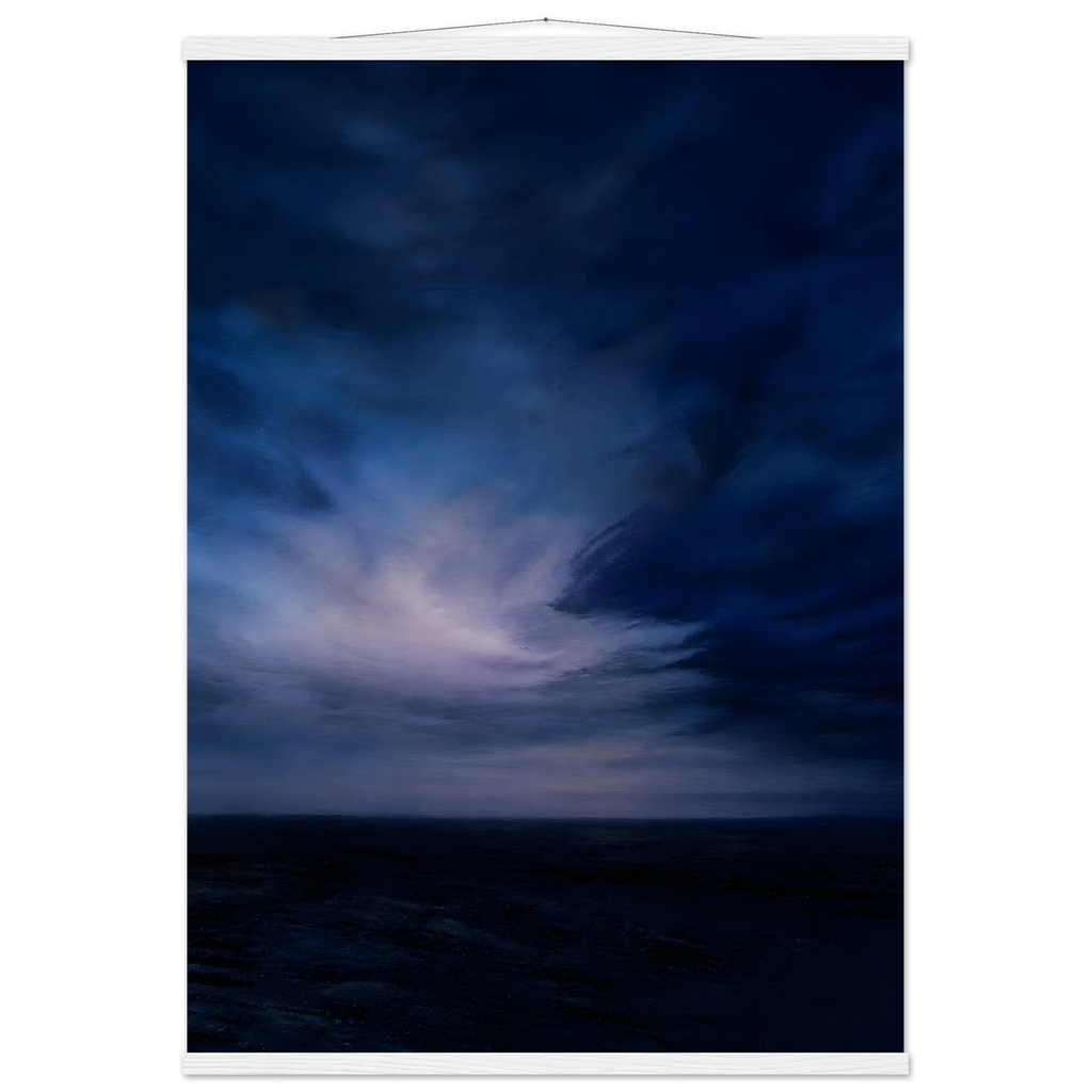 Blue Hour Field: night, horizon and deep blue. Museum-quality fine art poster.