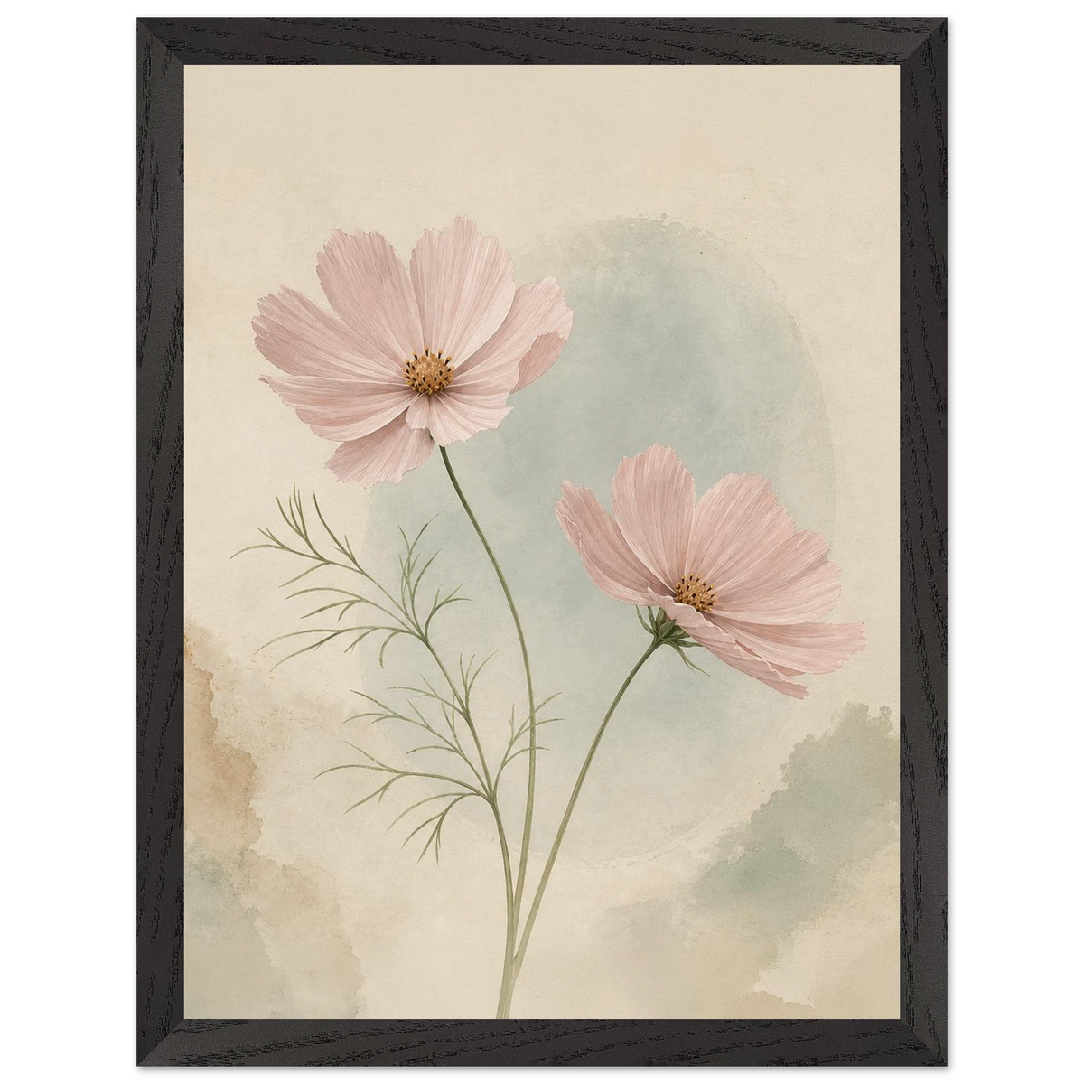 Cosmos Unison: flowers, blush and celadon. Framed fine art print by The Light Stays.