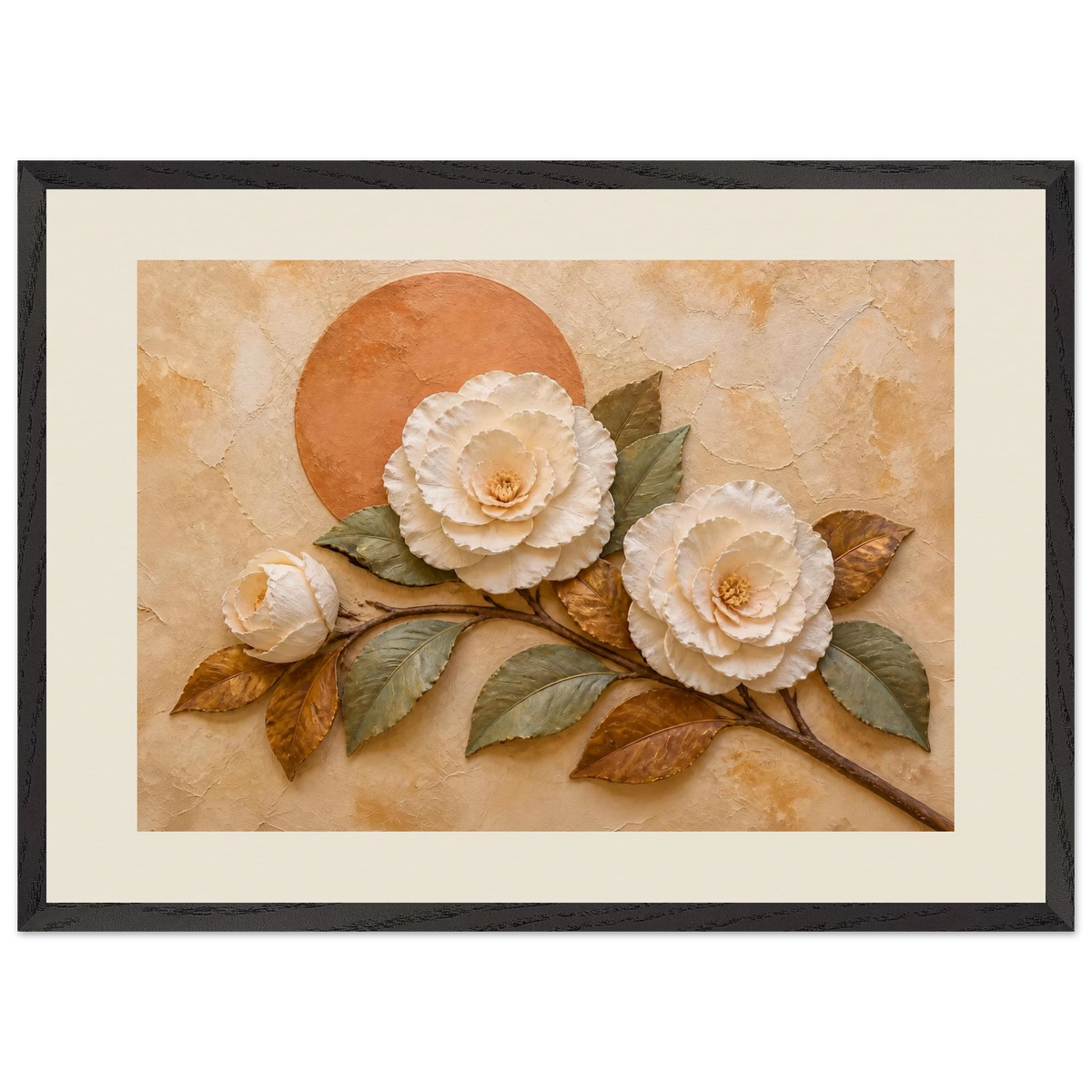 Camellia Eclipse: flowers and botanical. Framed fine art print, alternate frame and size.