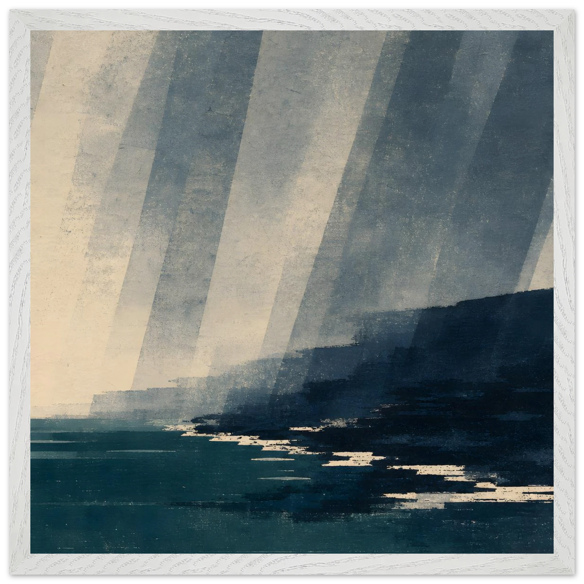 Rain Coast: japandi, teal blue and atmosphere. Framed fine art print by The Light Stays.