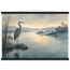 Heron at Dawn, japanese art and japandi. Archival fine art poster shown framed.