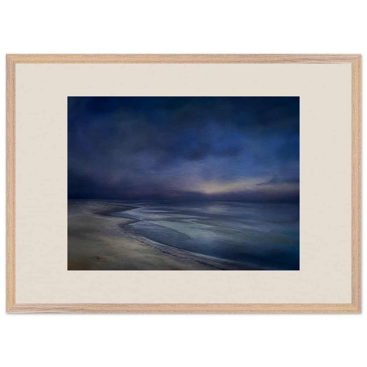 Blue Hour Shore: sea and coastal landscape. Framed fine art print, alternate frame and size.