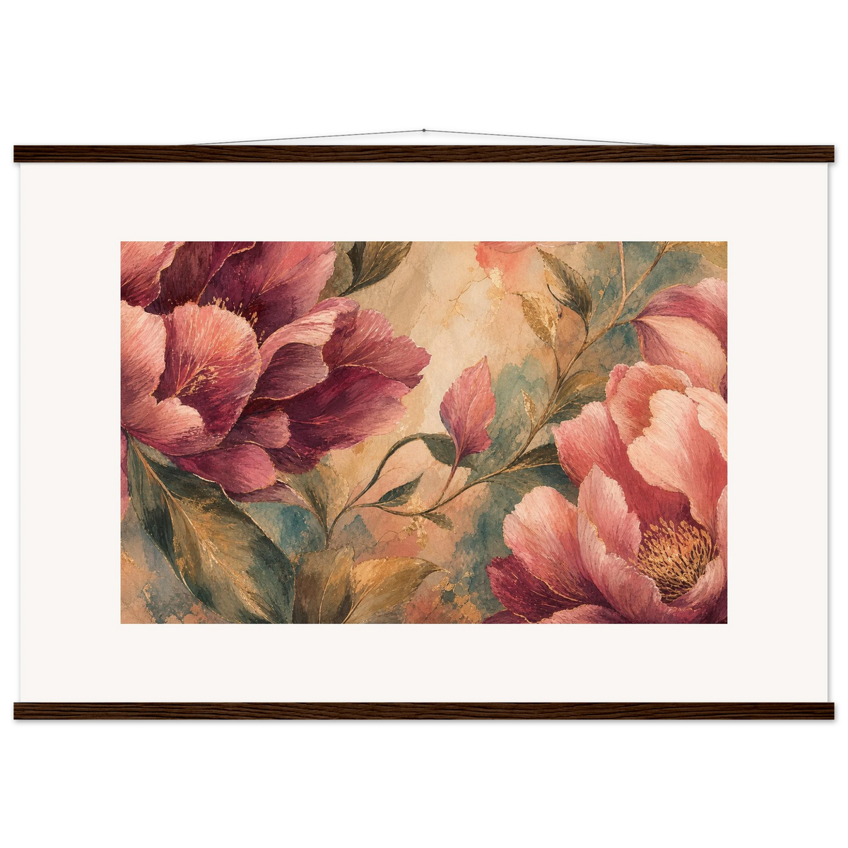 Crimson Peonies: flowers and botanical. Museum-quality fine art poster.