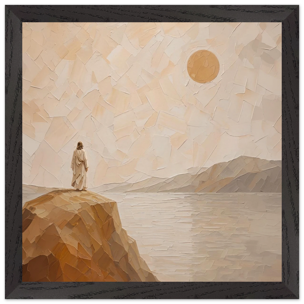 Salt Shore: jesus, cliff and sea. Framed fine art print by The Light Stays.