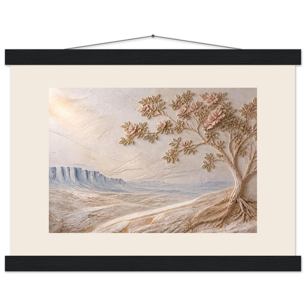 Cliffside Bloom: petra and flora. Fine art poster, alternate frame and size.