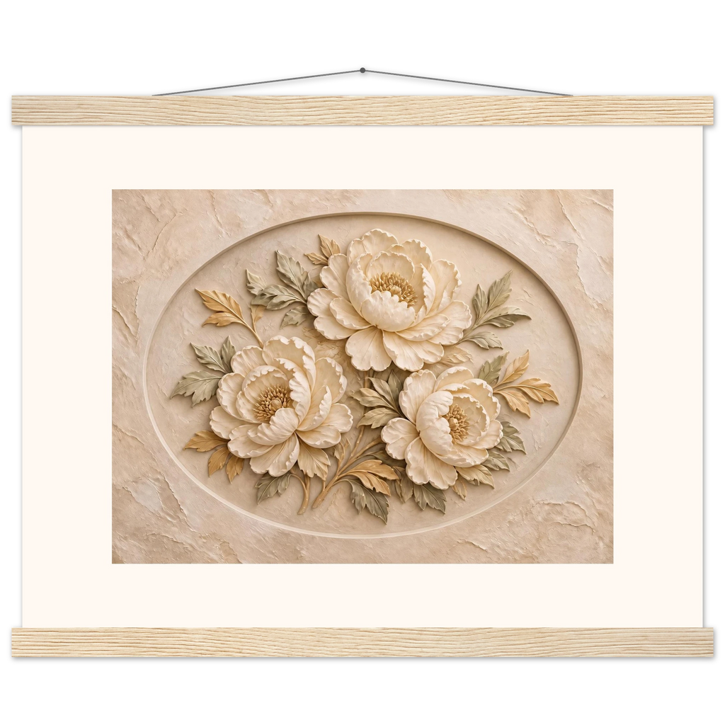 Peonies in Stone: flowers and botanical. Museum-quality fine art poster.