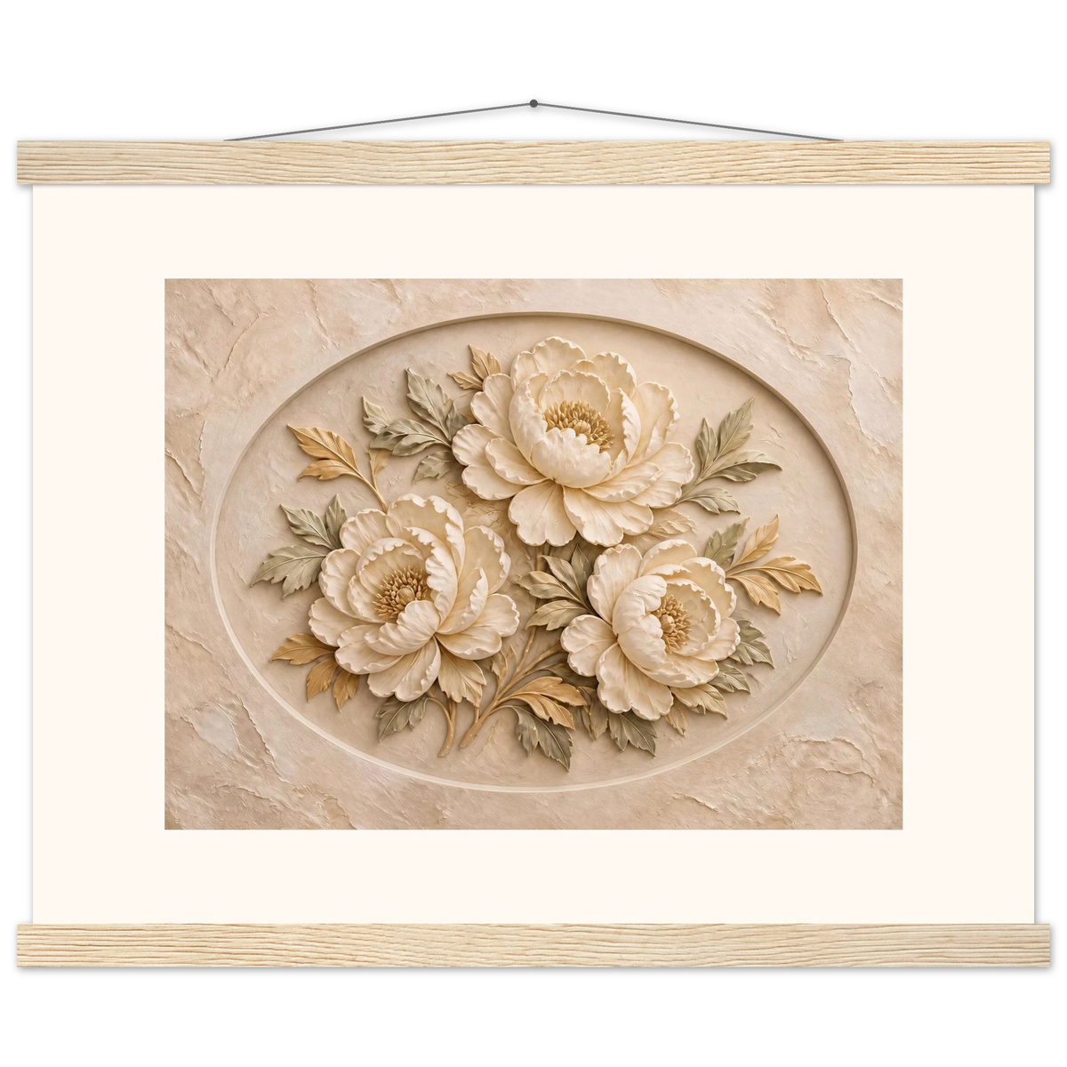 Peonies in Stone: flowers and botanical. Museum-quality fine art poster.