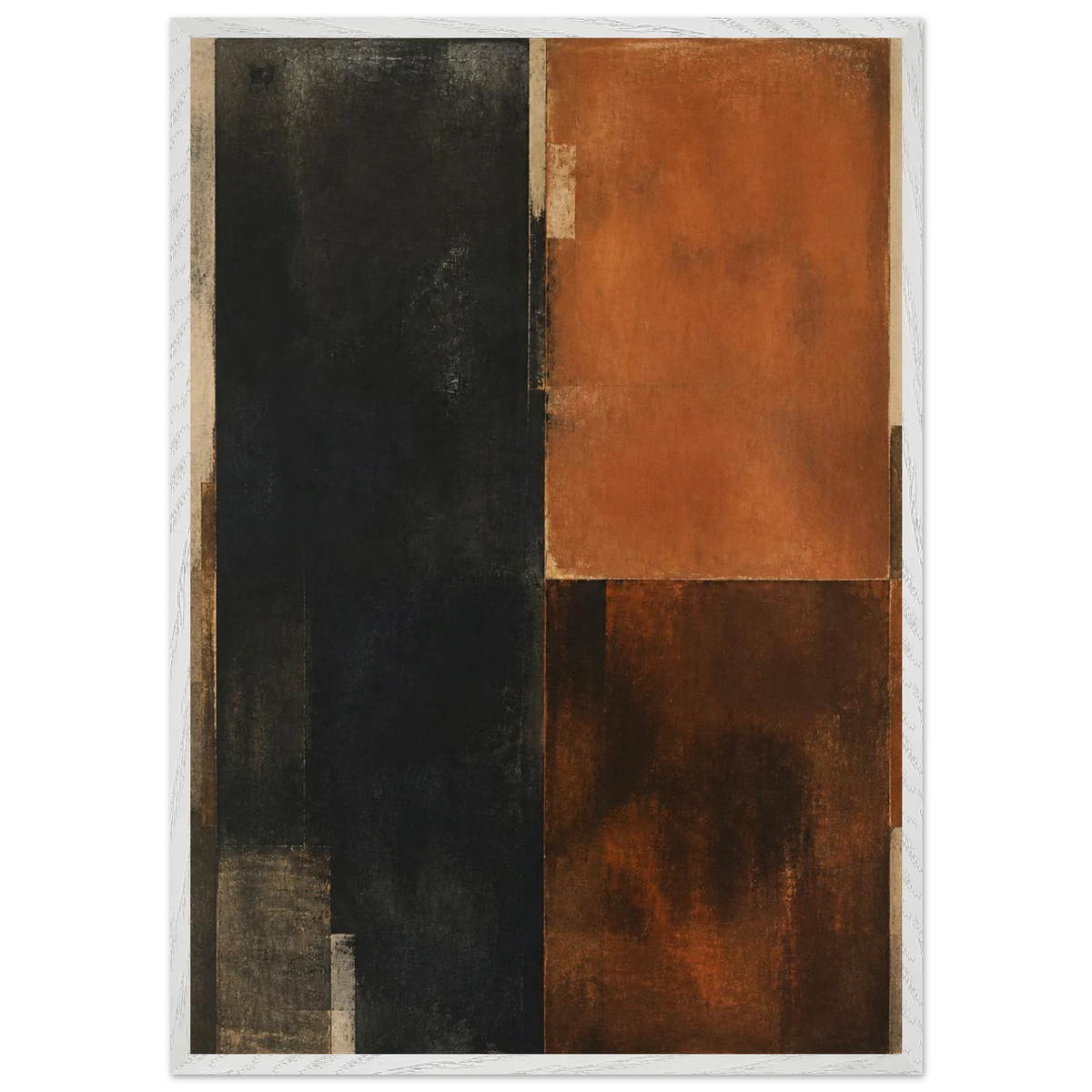 Earth and Charcoal Diptych, Panel I of II: abstract, geometry and mineral palette. Museum-quality framed fine art print.