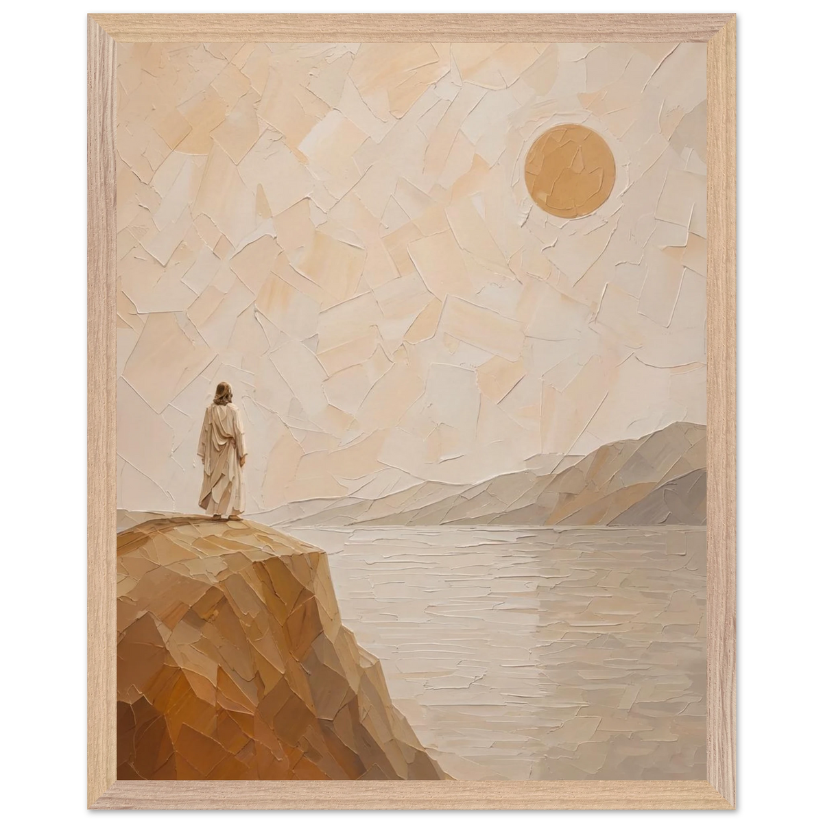 Salt Shore: jesus, cliff and sea. Framed fine art print by The Light Stays.