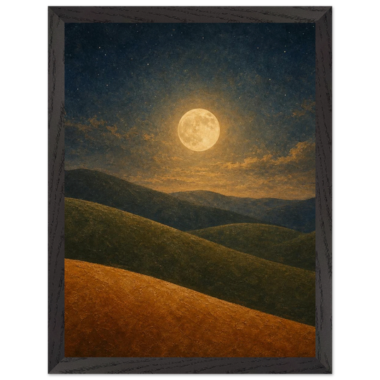 Moon Hills: night, minimalist landscape and charcoal. Framed fine art print by The Light Stays.