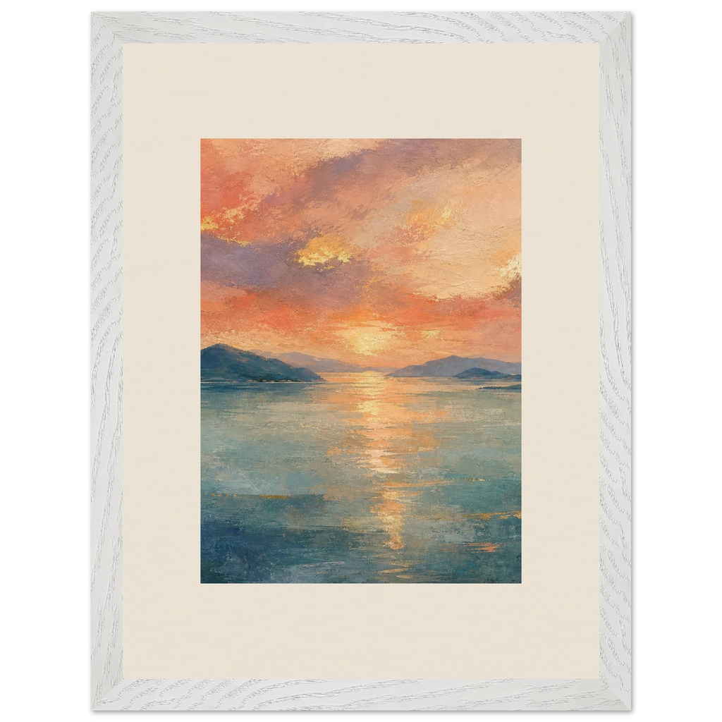 Setouchi Peach Dawn: riviera and japandi. Framed fine art print by The Light Stays.