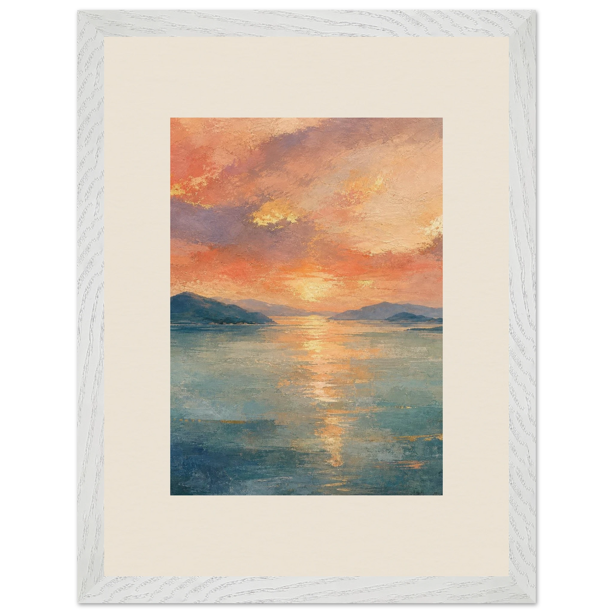 Setouchi Peach Dawn: riviera and japandi. Framed fine art print by The Light Stays.
