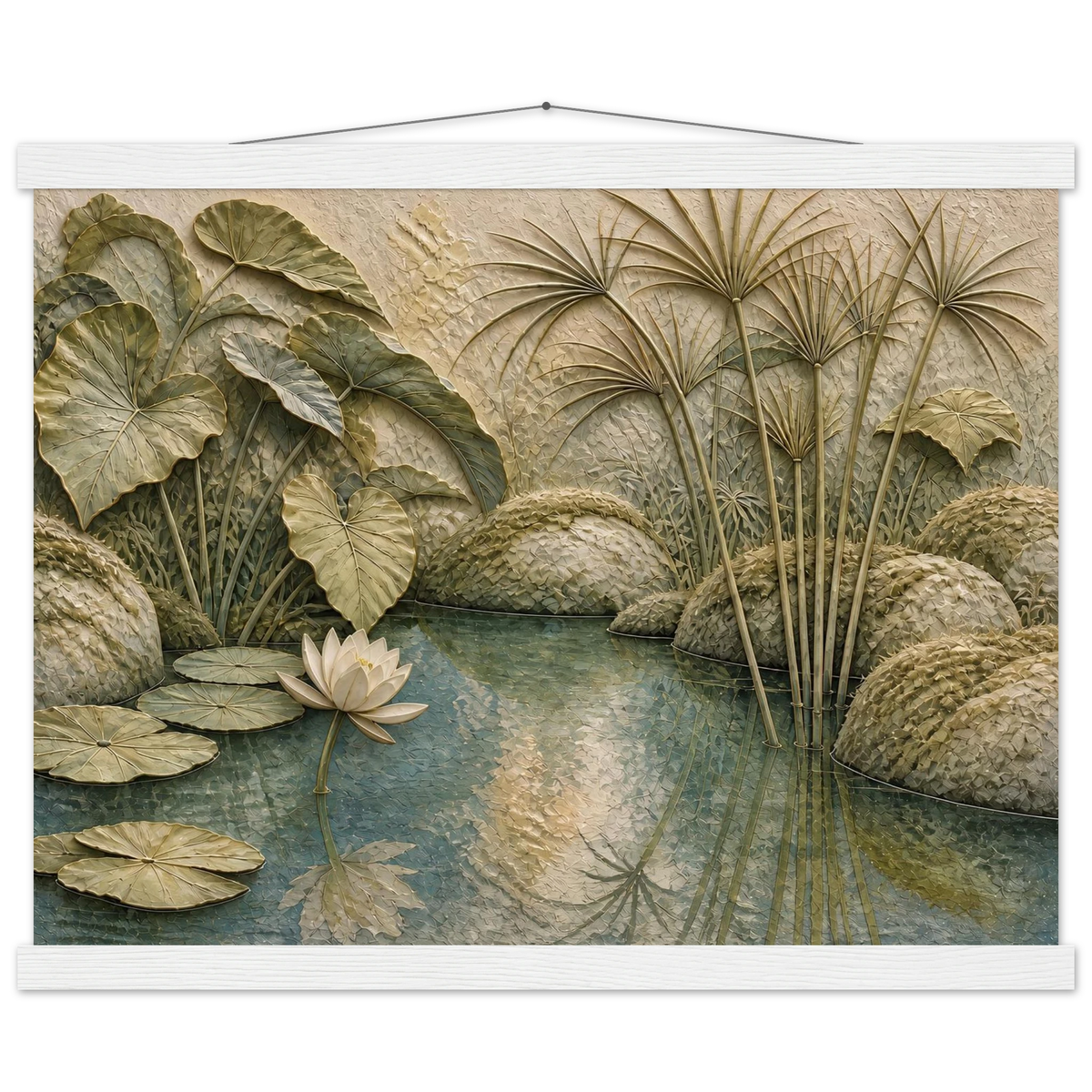 Papyrus Pond: lake, papyrus and serene greens. Museum-quality fine art poster.