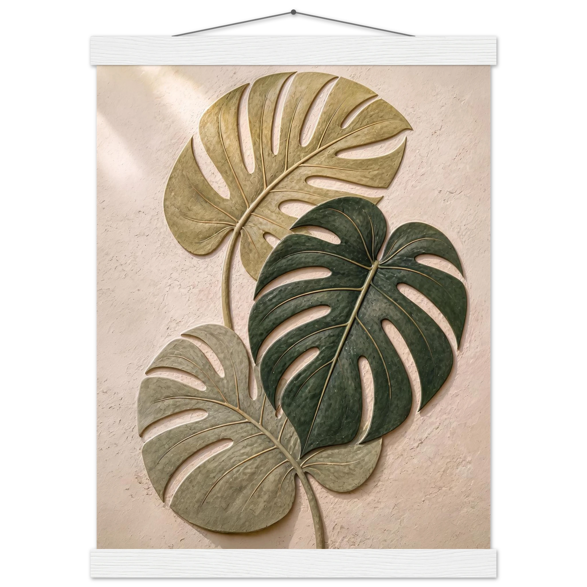 Stone Monstera, botanical and nature. Archival fine art poster shown framed.