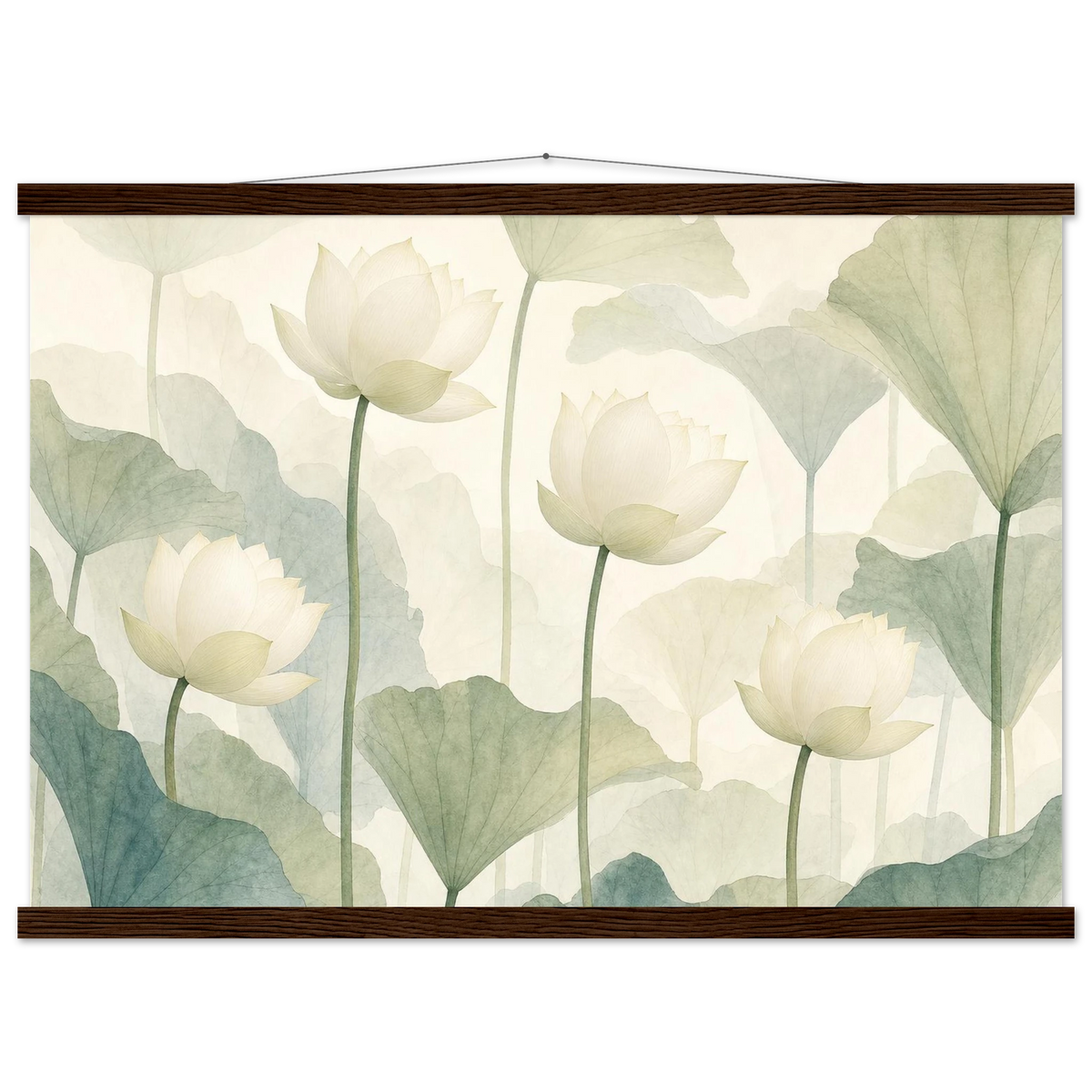 Ivory Lotus Screen: flowers and botanical. Fine art poster, alternate frame and size.