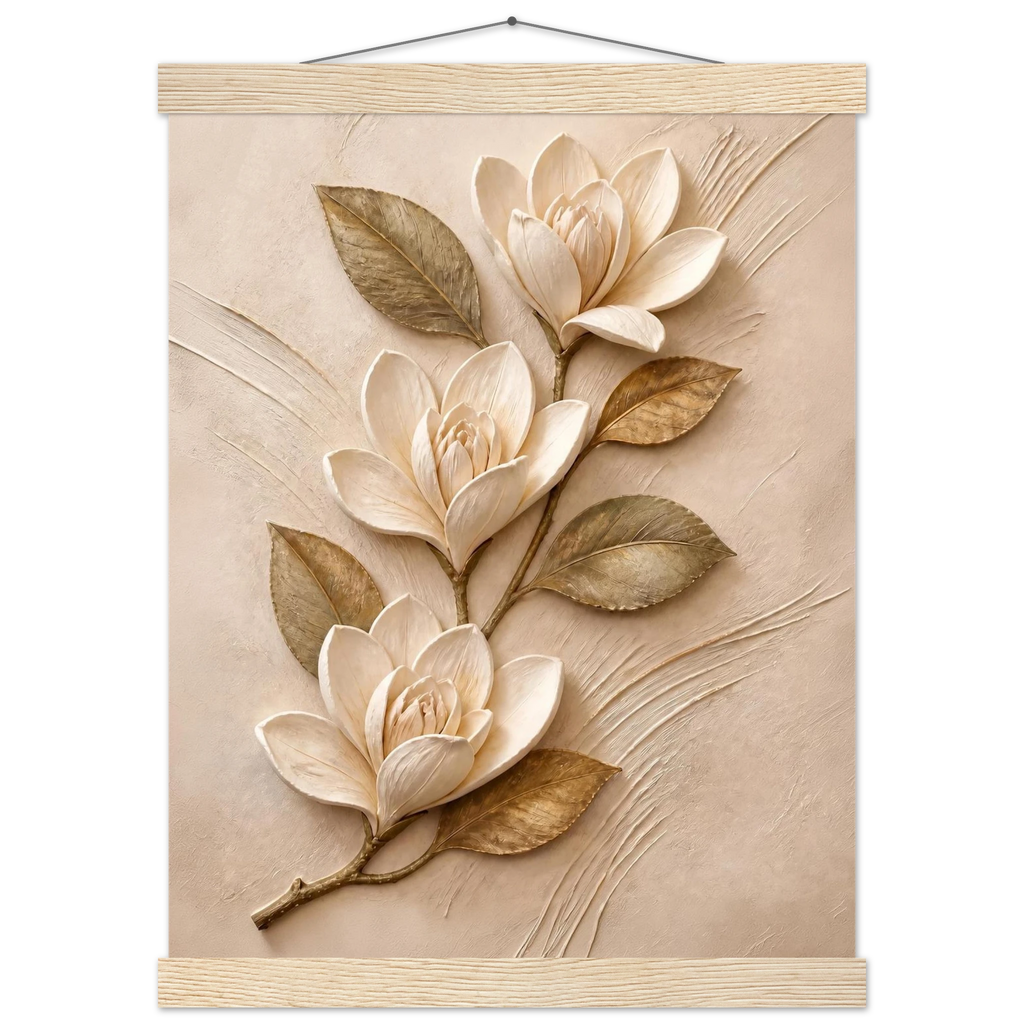 Magnolia Ascent: flowers and botanical. Museum-quality fine art poster.